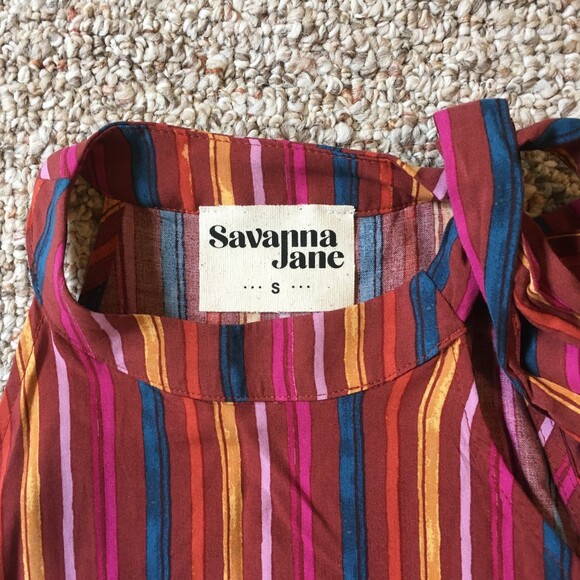 Savanna Jane Sleeveless Top Size S Stripe Choker Halter Tie Long Length Red Tank - Picture 3 of 9